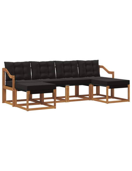 Set di divani da esterno con cuscino 6 pcs Naturale e Nero