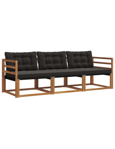 Set di divani da esterno con cuscino 3 pcs Naturale e Nero