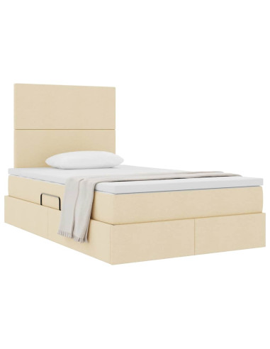 Letto con contenitore e materasso Crema 120 x 190 cm Tessuto