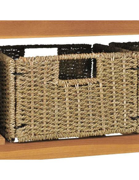 Vanità da Bagno e 3 Cestini Legno Massello di Teak 132x45x75 cm