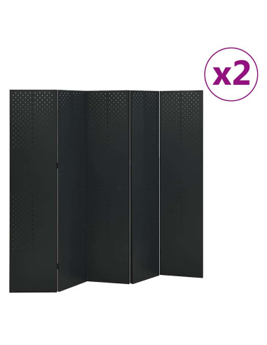 Paravento a 5 Pannelli 2 pz Nero 200x180 cm in Acciaio