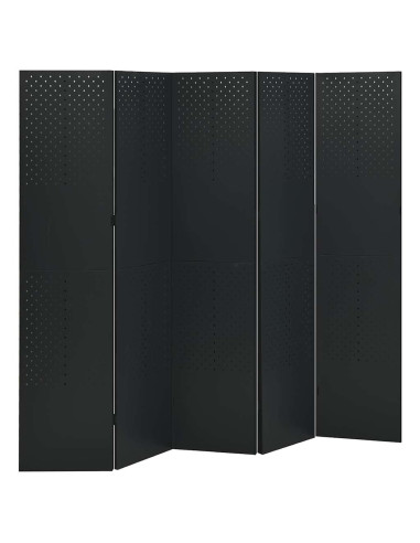 Paravento a 5 Pannelli 2 pz Nero 200x180 cm in Acciaio