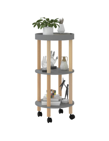 Carrello 3 Ripiani Grigio 38x38x82 cm Legno Multistrato e Pino