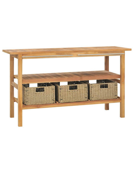 Vanità da Bagno e 3 Cestini Legno Massello di Teak 132x45x75 cm