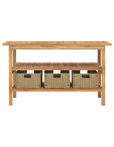 Vanità da Bagno e 3 Cestini Legno Massello di Teak 132x45x75 cm