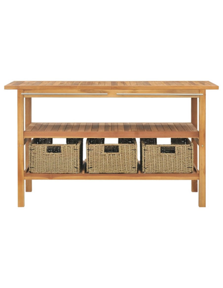 Vanità da Bagno e 3 Cestini Legno Massello di Teak 132x45x75 cm