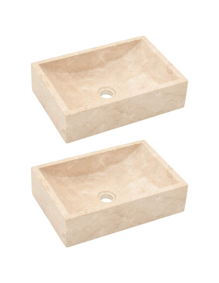 Mobile Vanità Bagno e Lavandini Marmo Crema Legno Massello Teak