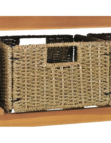 Mobile da Bagno con Lavabi in Marmo Nero Legno Massello Teak