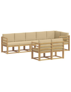 Set di divani da esterno 8 pcs Bianco e Beige Poliestere 2