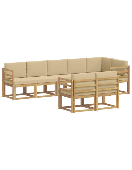 Set di divani da esterno 8 pcs Bianco e Beige Poliestere