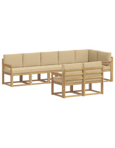 Set di divani da esterno 8 pcs Bianco e Beige Poliestere 2