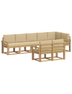 Set di divani da esterno 8 pcs Bianco e Beige Poliestere 2