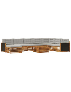 Set di divani da esterno 9 pcs Naturale e Grigio Chiaro 2
