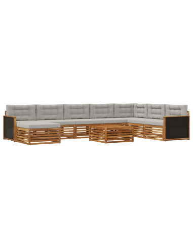 Set di divani da esterno 9 pcs Naturale e Grigio Chiaro