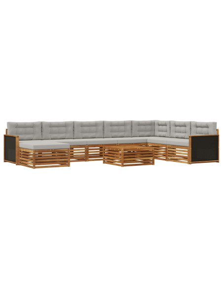 Set di divani da esterno 9 pcs Naturale e Grigio Chiaro