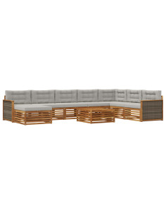 Set di divani da esterno 9 pcs Naturale e Grigio Chiaro 2