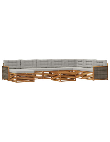 Set di divani da esterno 9 pcs Naturale e Grigio Chiaro