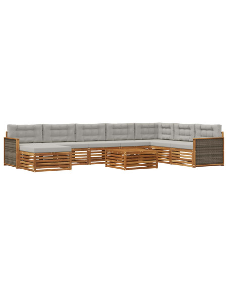 Set di divani da esterno 9 pcs Naturale e Grigio Chiaro