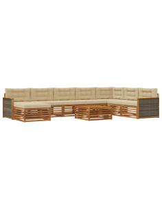 Set di divani da esterno con cuscino 9 pcs Naturale e Beige 2