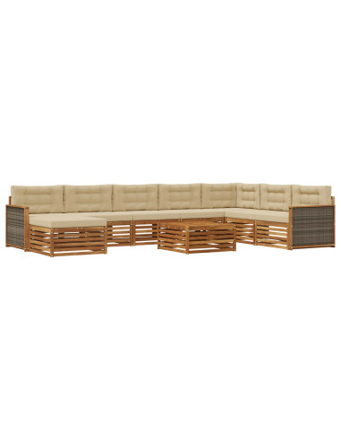 Set di divani da esterno con cuscino 9 pcs Naturale e Beige