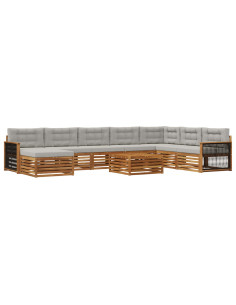 Set di divani da esterno 9 pcs Naturale e Grigio Chiaro 2