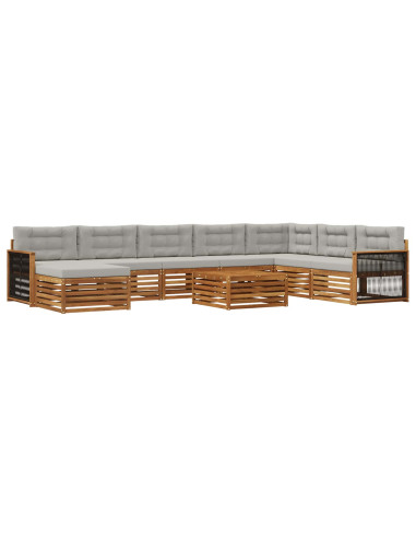 Set di divani da esterno 9 pcs Naturale e Grigio Chiaro