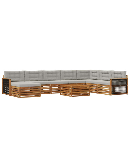 Set di divani da esterno 9 pcs Naturale e Grigio Chiaro