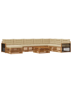 Set di divani da esterno con cuscino 9 pcs Naturale e Beige 2