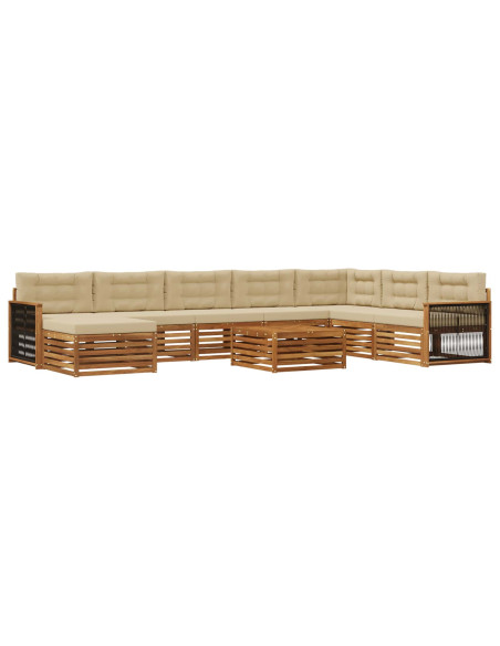 Set di divani da esterno con cuscino 9 pcs Naturale e Beige