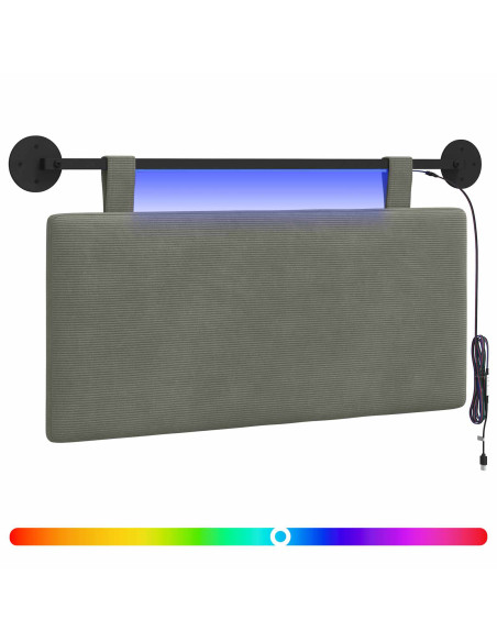 Testiera sospesa Con luce LED Grigio Chiaro Tessuto in Cords