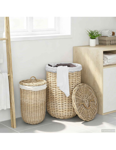 Cesto per la biancheria con coperchio 2 pcs Grigio Kubu