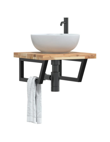 Ripiano a Parete per Lavabo in Acciaio e Massello di Acacia