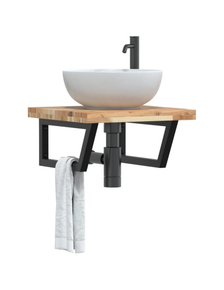 Ripiano a Parete per Lavabo in Acciaio e Massello di Acacia