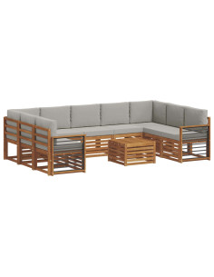 Set divani con cuscino 10 pcs Grigio Naturale e Chiaro 2