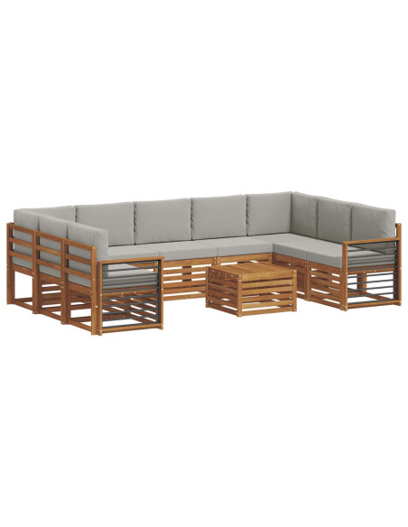 Set divani con cuscino 10 pcs Grigio Naturale e Chiaro