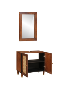 Mobile da Bagno 2 pcs Nero e Oro Legno di mango massello