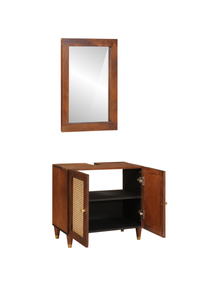 Mobile da Bagno 2 pcs Nero e Oro Legno di mango massello
