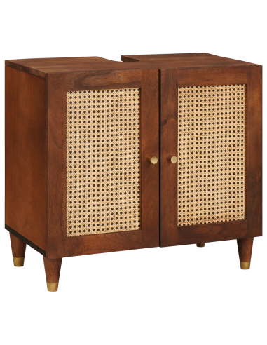 Mobile da Bagno 2 pcs Nero e Oro Legno di mango massello