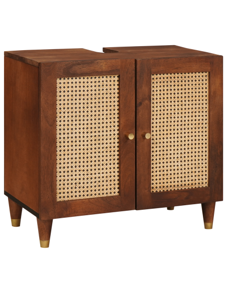 Mobile da Bagno 2 pcs Nero e Oro Legno di mango massello