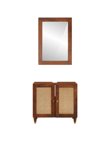 Mobile da Bagno 2 pcs Nero e Oro Legno di mango massello