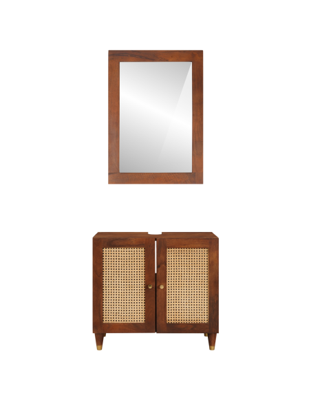 Mobile da Bagno 2 pcs Nero e Oro Legno di mango massello