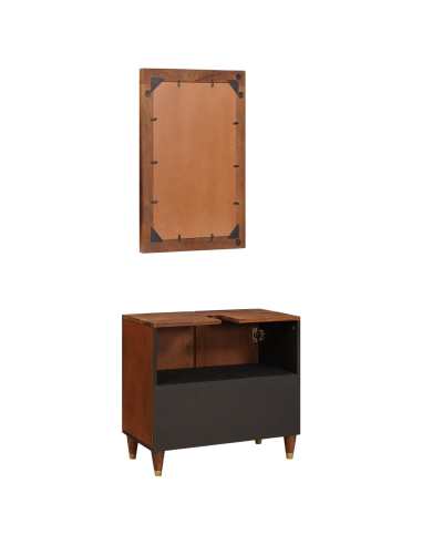 Mobile da Bagno 2 pcs Nero e Oro Legno di mango massello