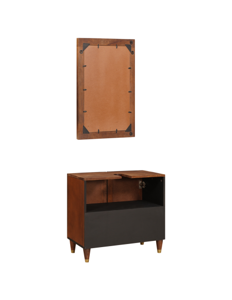 Mobile da Bagno 2 pcs Nero e Oro Legno di mango massello