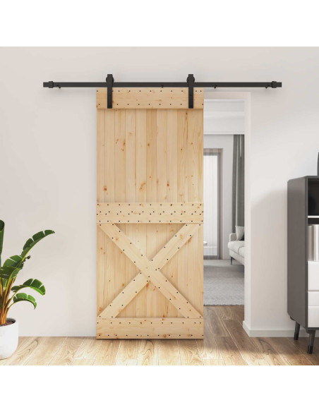 Porta scorrevole Naturale e Nero 90 x 210 cm