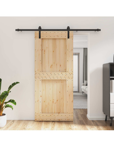 Porta scorrevole Naturale e Nero 90 x 210 cm