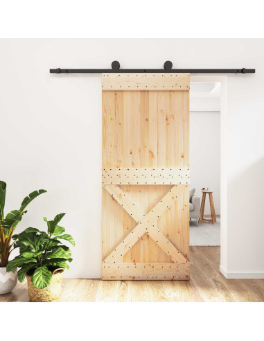 Porta scorrevole Naturale e Nero 90 x 210 cm