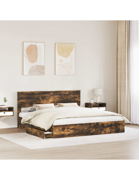 Letto con Contenitore con testiera Rovere fumé 180 x 200 cm