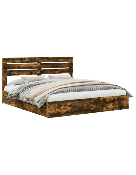 Letto con Contenitore con testiera Rovere fumé 180 x 200 cm