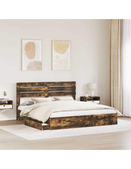 Letto con Contenitore con testiera Rovere fumé 180 x 200 cm