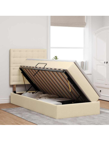 Letto con contenitore e materasso Crema 100 x 200 cm Poliestere